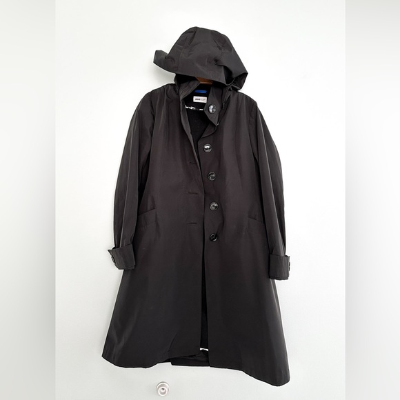 Jane Post Saks Fifth Ave 2-in-1 Black Rain Coat Wool Zipped Wool Liner Hooded - Picture 6 of 11